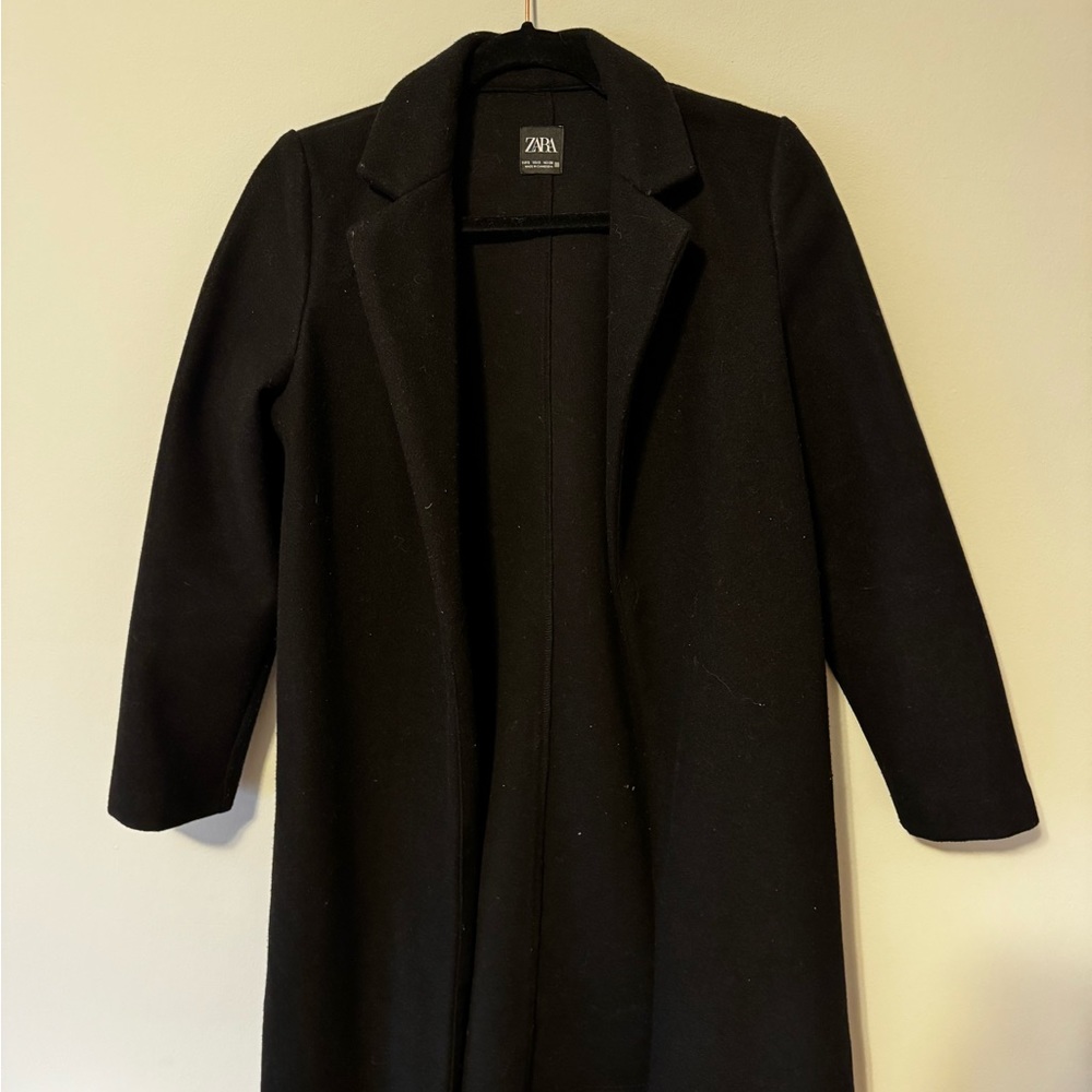 Zara Long Black Winter Coat - Size S